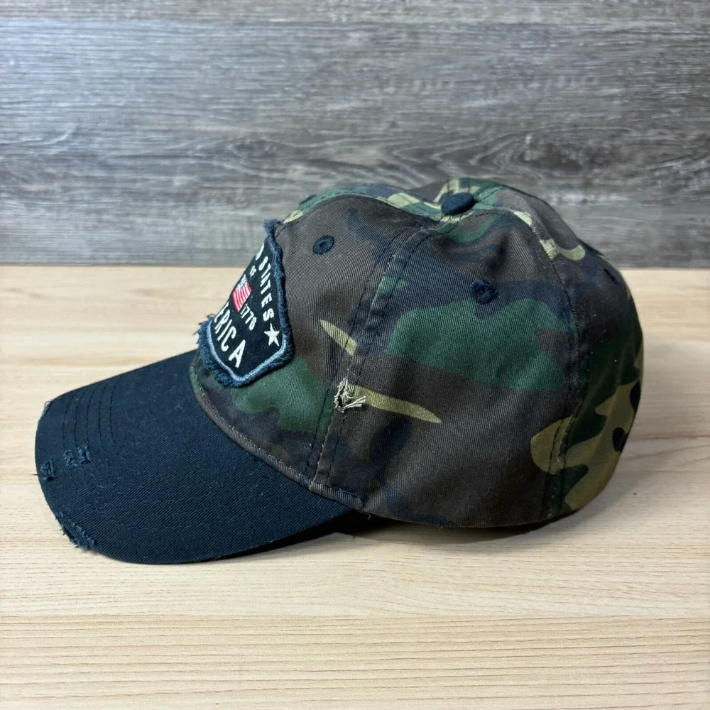 USA Hat Cap Strap Back‎ Red Green Camo Army United States of America Adjustable